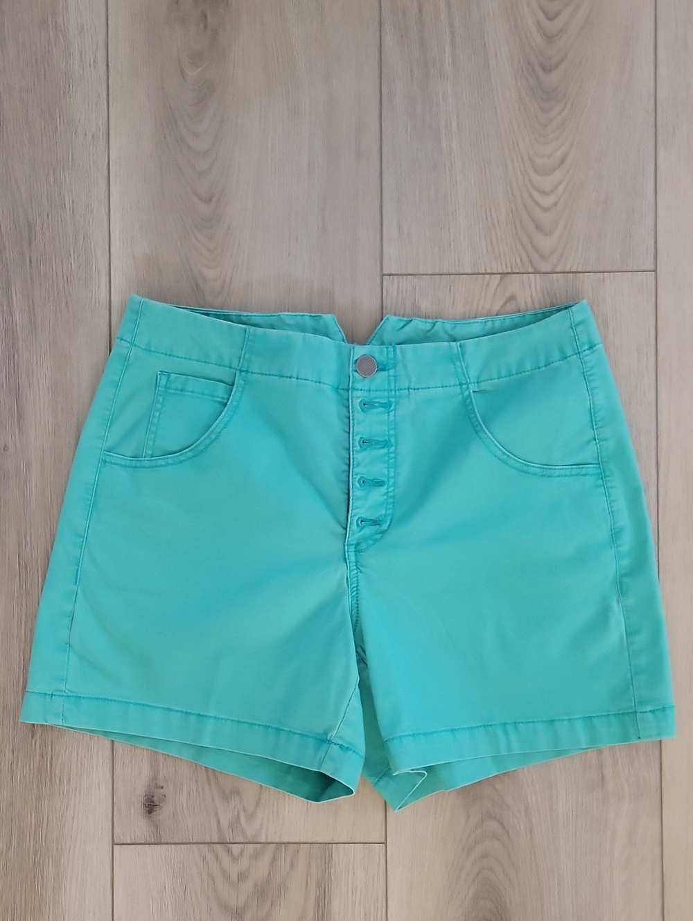 CAbi Turquoise Button-Front Bermuda Shorts